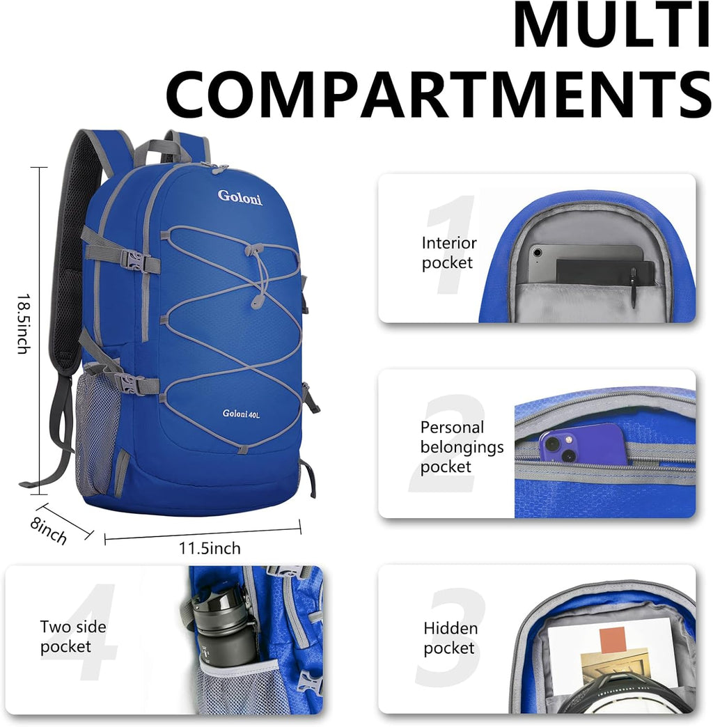 Lightweight Hiking Backpack Bag - 40L Traveling Camping Backpack Outdoor Day Pack with Reflective Webbing and Waterproof Pocket