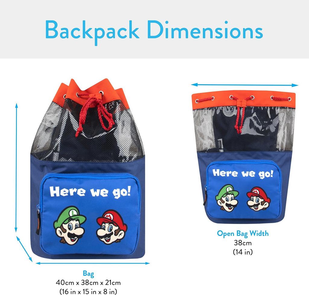 Bag | Mario and Luigi Boys Swim Bag | Kids Beach Bags | Swimming Bags | Blue One Size
