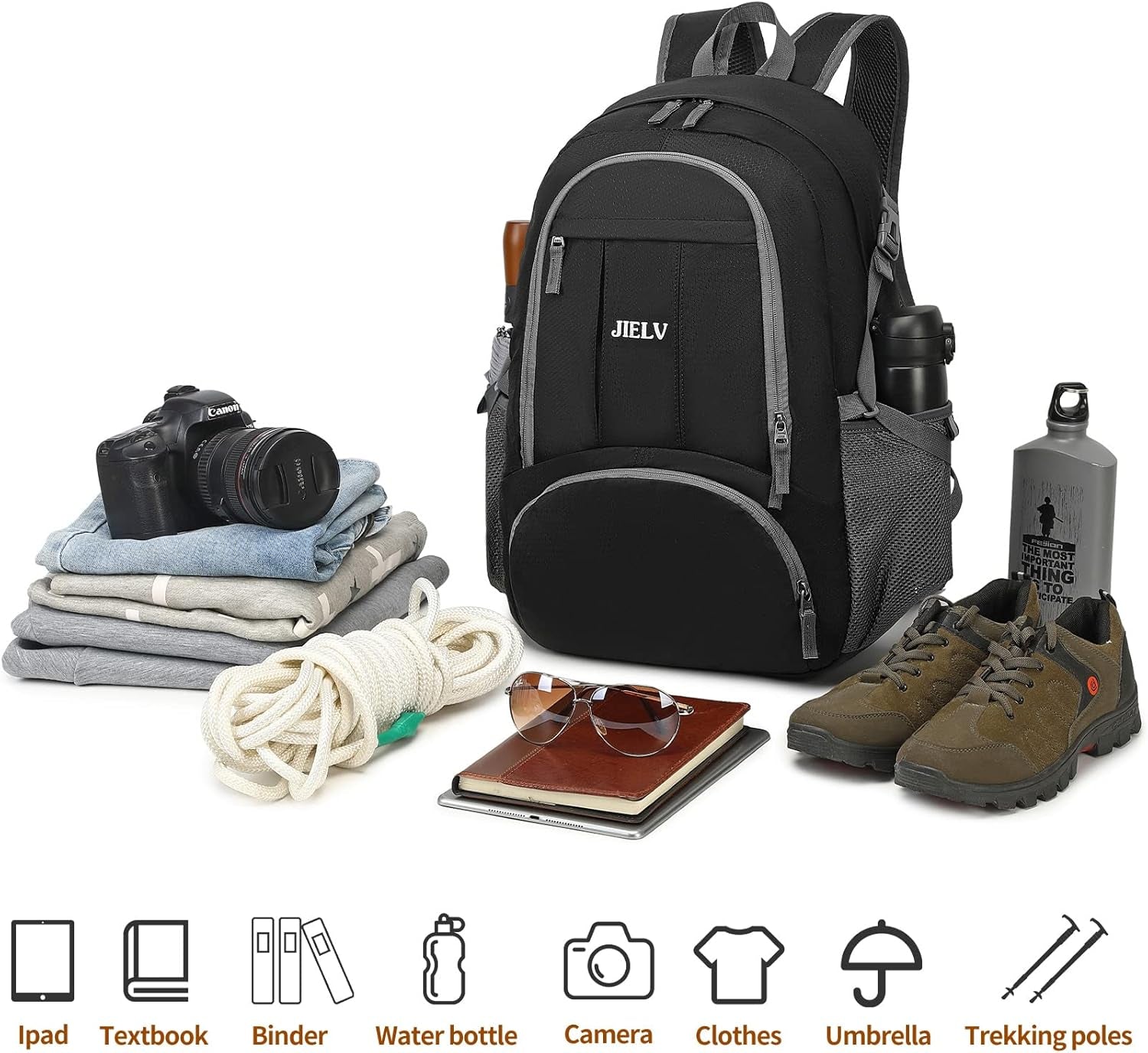 30L Lightweight Packable Backpack Small Foldable Hiking Backpack Waterproof Daypack Travel Camping Outdoor for Women Men Valentines Day Gifts(Black)