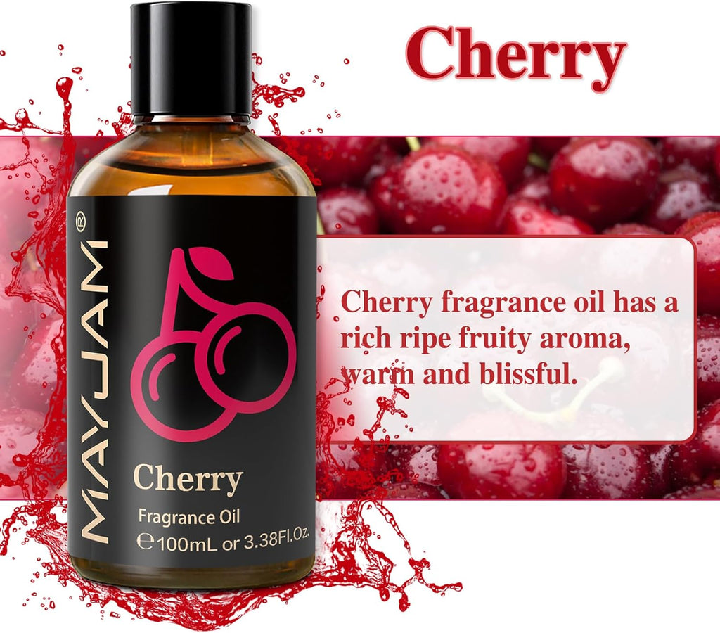 Fragrance Oil, 100ML Cherry Aromatherapy Oil, with Glass Dropper, Diffuser Oil for Making Candle, Soap, Bath Bombs