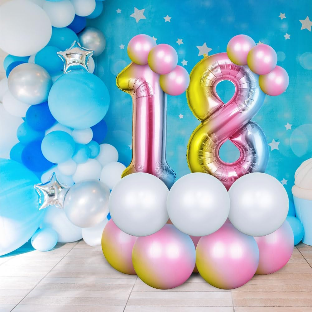Helium Balloons, 40 Inches Number Balloons 16, Foil Balloons Birthday Balloon Large Numbers Balloons for Birthday Wedding Party Decorations Celebration Supplies (Gradient)