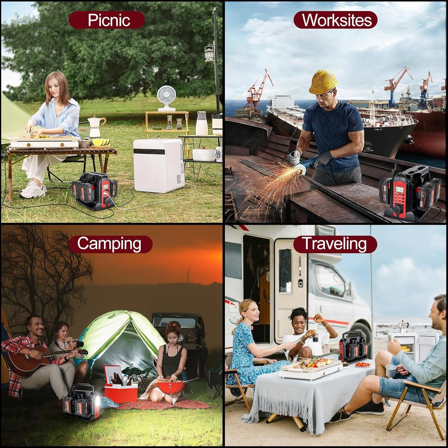 350W Power Inverter for Milwaukee 18V Battery, 4-Ports DC 18V to AC 220V Pure Sine Wave Inverter with 3 USB-A & 1 USB-C Port, 300LM LED Light for Camping Emergency(Tool Only)