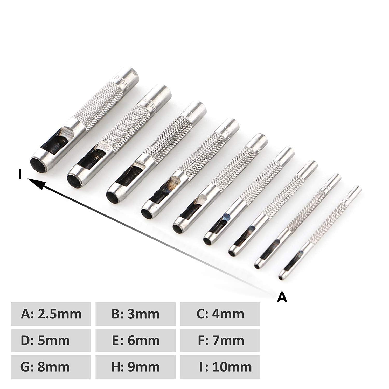 9 Pcs Steel Hollow Punch Set 2.5-10Mm Heavy Duty round Leather Hole Punching Tool for Watch Cloth Belt Gaskets W/Storage Bag