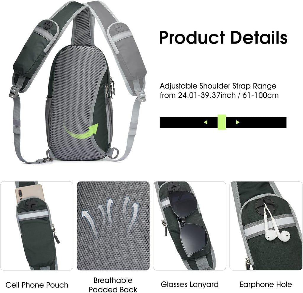 Sling Bag Backpack RFID Blocking Crossbody with Front Pocket Hiking Daypack Outdoor Chest Bag for Women Men