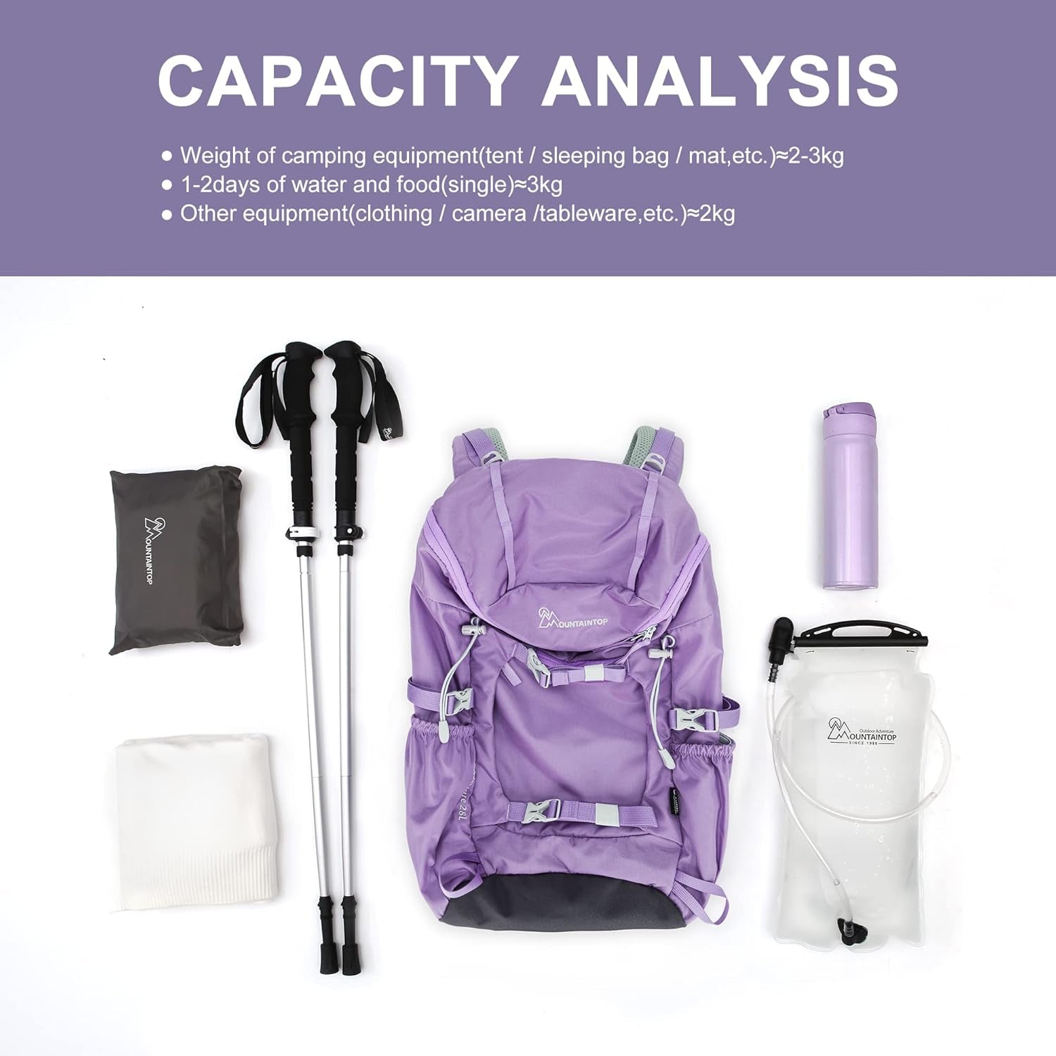 Small Hiking Backpack 28L Travel Daypack Lightweight for Women for Outdoor Camping, 20.5×12.2×6.3 In，Purple