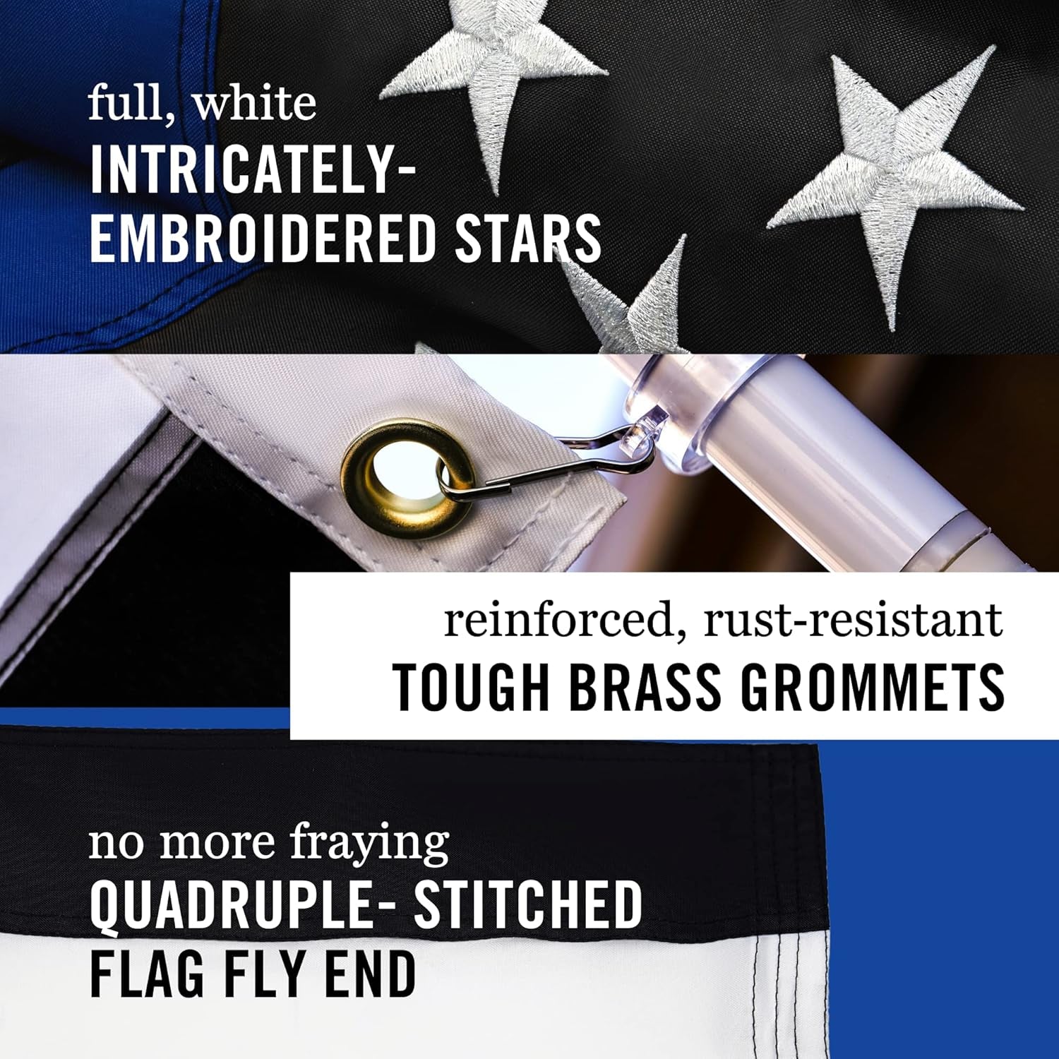 Thin Blue Line USA Flag - 3X5 Ft Heavy Duty Police Flag | Quadruple Stitched Fly End | Durable High-Performance 210D Nylon for High Winds | Brass Grommets