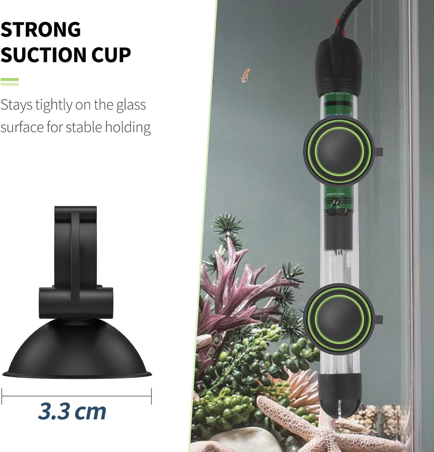 3.3Cm Aquarium Heater Suction Cups Suckers with 2.4Cm Clips Black Standard Heating Rod Holders Clamps for Fish Tanks (Not for Airline Tubing), 12 Pack
