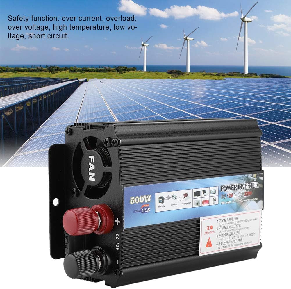 Solar Inverter, Inverter 12 V Converter 220V 500W Power Inverter with Solar Panel for Household Camping Outdoors Vacations Road Trips Remote Job Sites and Even Charging Household Items