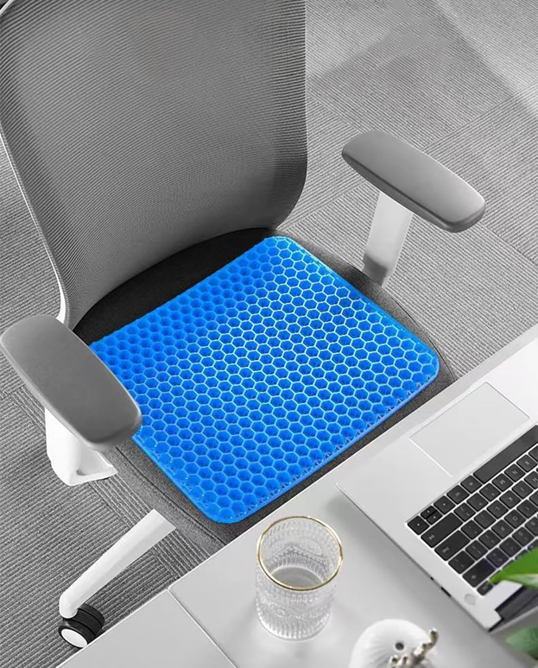 Gel Seat Cushion Double Thickness Honeycomb Design, Orthopaedic Cushion for Sciatica Tailbone Coccyx Pain Relief and Support, for Office Chair Wheelchair Car Seat Eggchair (42X37 Cm)