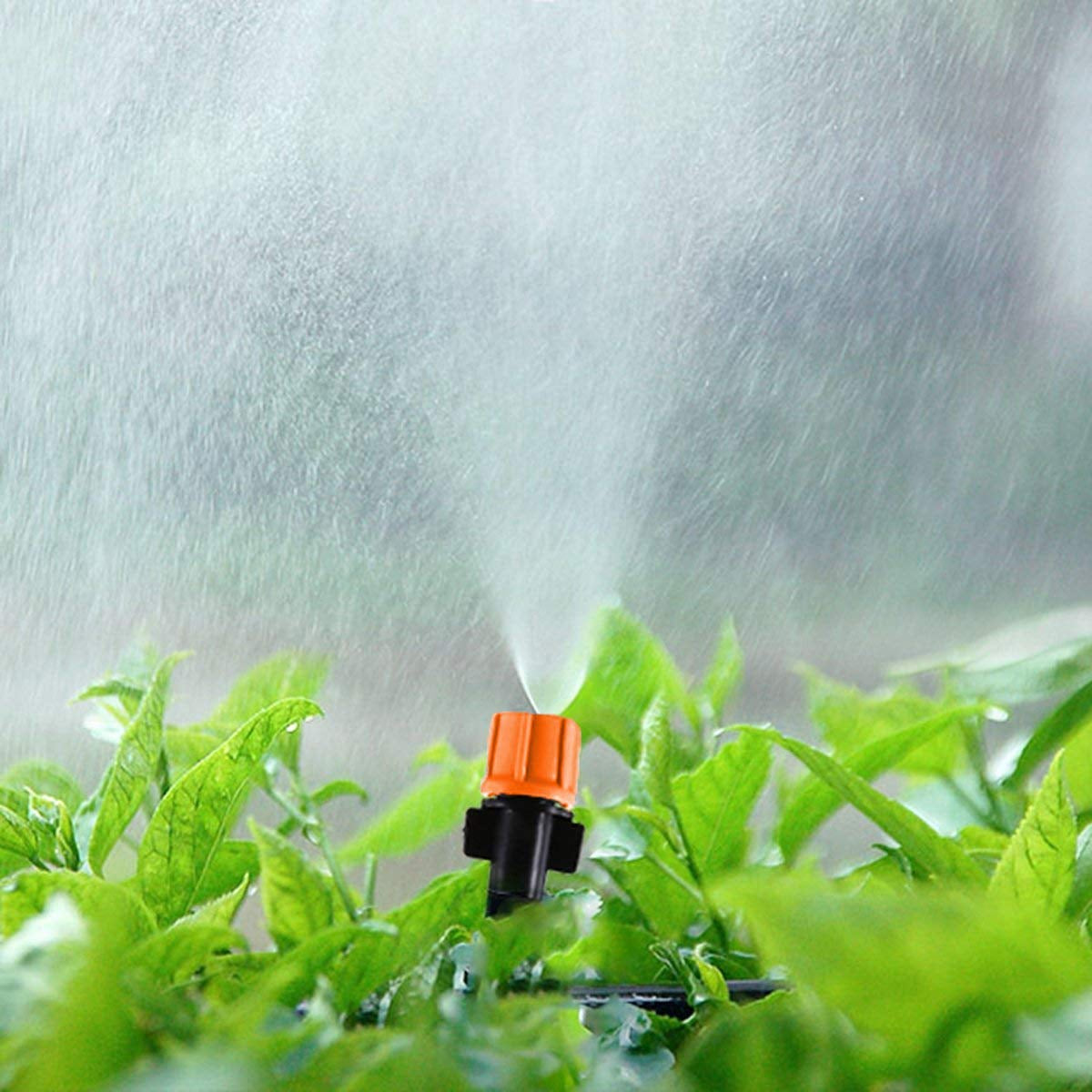 50 Pcs Adjustable Irrigation Drippers with Connect Tee, Garden Irrigation Misting System Sprinkler Patio Mister Micro Spray Misting Drip Kit(Orange)