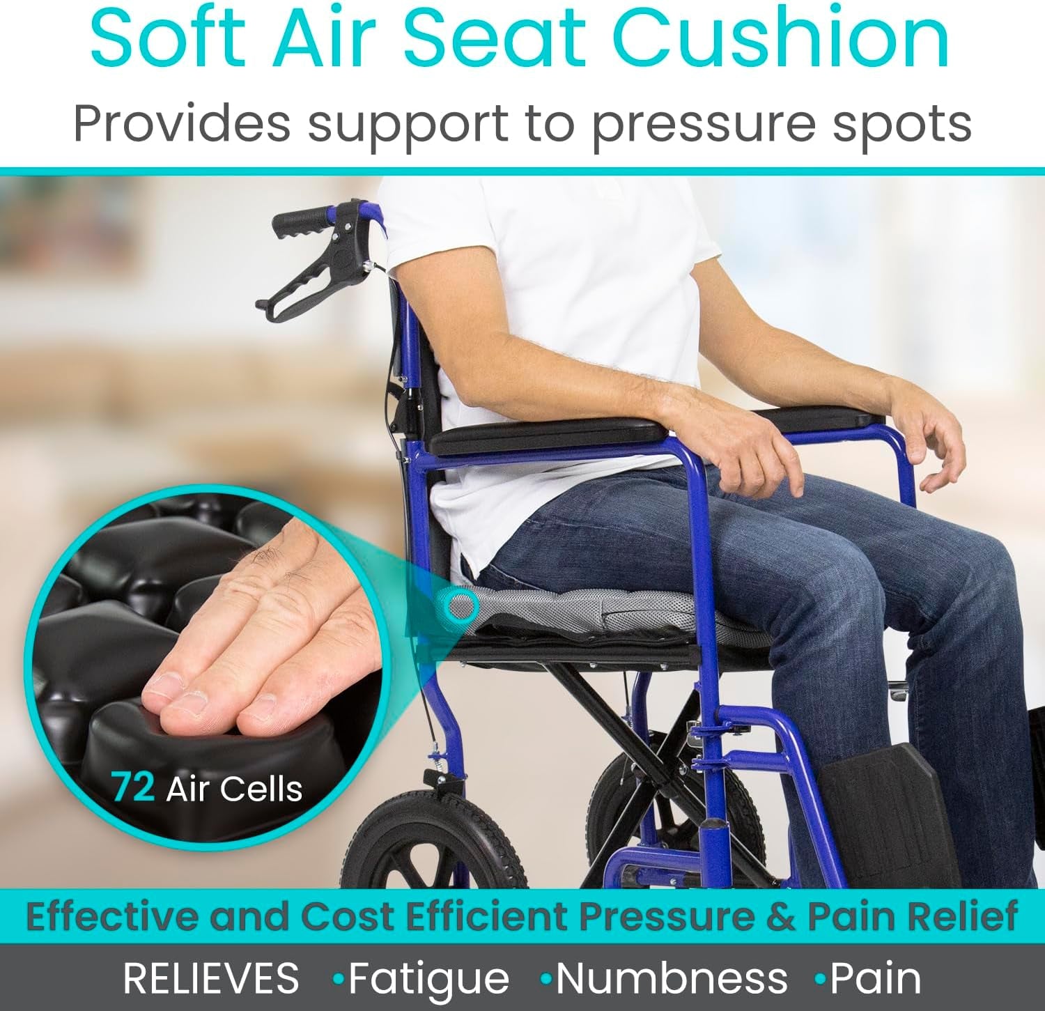 Air Seat Cushion - Pressure Relief Back Support Pad for Tailbone, Sciatica, Coccyx Pain - Orthopedic Seating for Car, Office Chair, Wheelchair, Travel - Portable and Inflatable - Soft or Firm