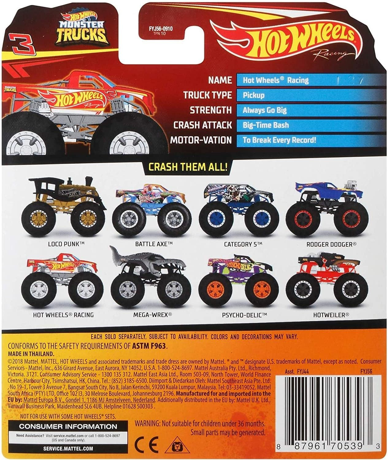 Monster Trucks Set, 1 Toy Truck in 1:64 Scale & 1 Crushable Car, Vehicle Play for Kids & Collectors (Styles May Vary)
