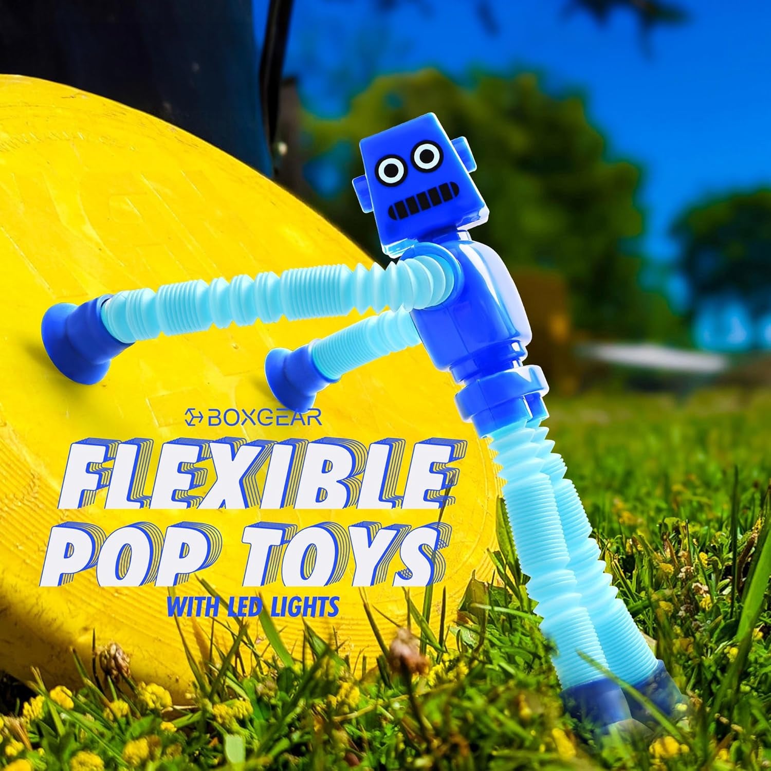 4 Pieces LED Telescopic Suction Cup Giraffe Toy, Shape Changing Telescopic Tube Fidget Toys, Pop Tubes, Fidget Tubes Sensory Toys for Girls Boys (Robot)