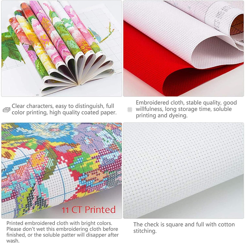 DIY Cross Stitching Kits Stamped Kit Cross-Stitching Counted Cross Stitch Bee 11CT Stamped Cross Stitch Kit 11CT Fabric Embroidery Crafts Kit for Home Decoration Flowers 36 * 36CM