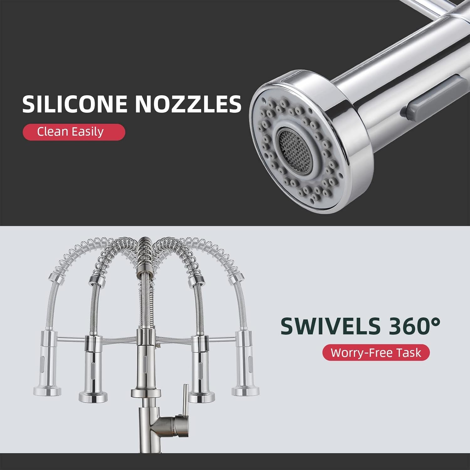 Kitchen Sink Mixer Tap, Spring Faucet with Pull down Sprayer, 2 Spray Modes High Arc Single Handle Lever Kitchen Tap (Chrome)