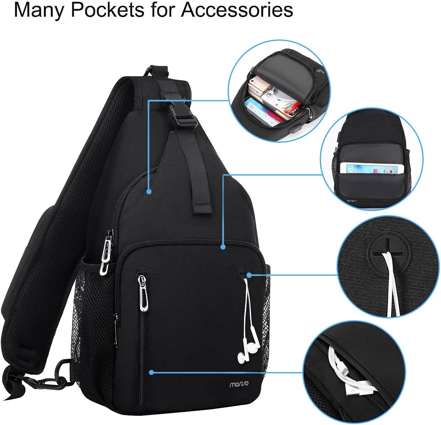 Sling Backpack Bag, Crossbody Shoulder Bag Travel Hiking Daypack Chest Bag with Front Square Pocket&Usb Charging Port