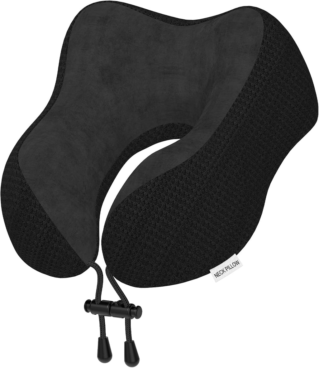 Travel Pillow Neck Pillow for Travel Airplane Memory Foam Flight Pillow for Cars, Trains, Home, Offices (Black)