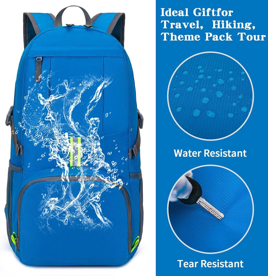 Hiking Backpack, 35L Camping Travel Backpack Packable Outdoor Sports Camping, Water Resistant Lightweight Travel Daypack for Men Women, Sky Blue