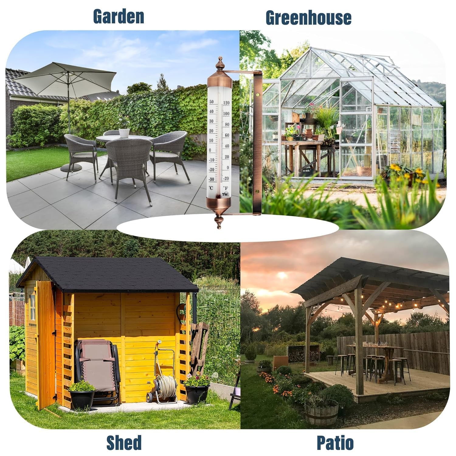 Outdoor Thermometer with Bronze Effect Design - Stylish Garden Thermometer Outdoor Suitable for outside Temperature Gauge Wall Greenhouse Garage Easy to Hang