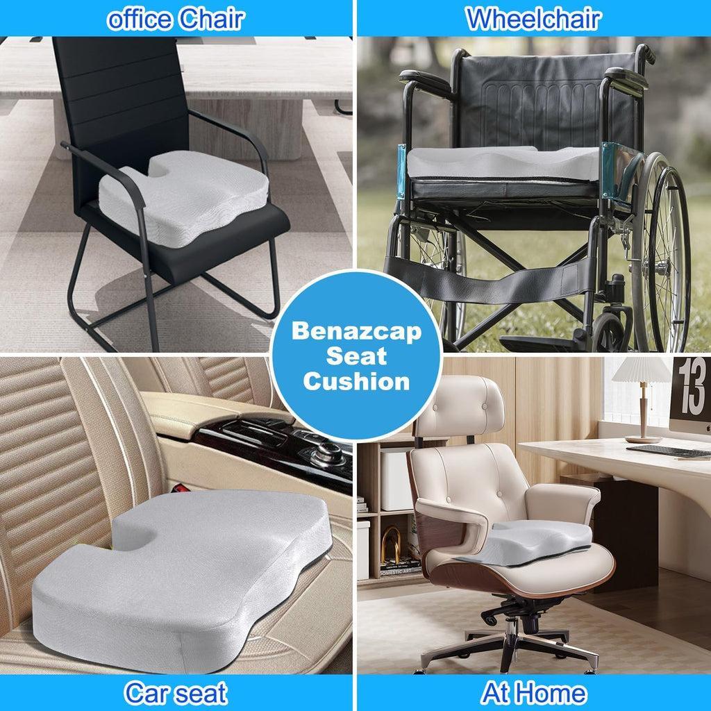 Seat Cushion for Office Chair, Memory Foam for Pain Relief, Non-Slip Coccyx Cushion Washable Removable Cover for Desk Chair/Car Seat/Gaming Chair/Wheelchair,Grey