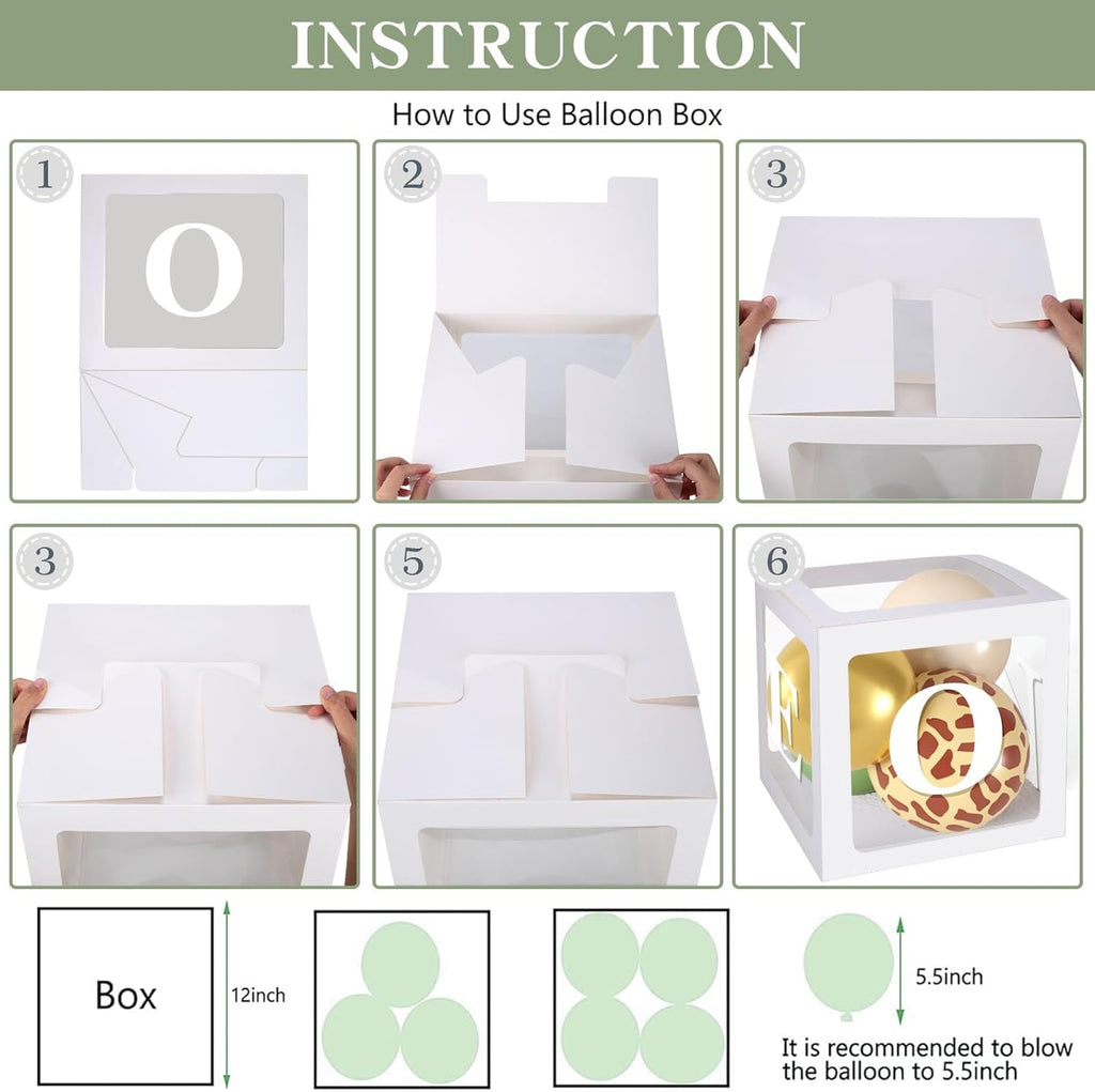 Safari 1St Birthday Decorations for Boys Girls, Wild One Birthday Decorations with Sage Green Balloon Arch Kit Balloon Boxes, Animal Jungle Theme First for Kids (Green)