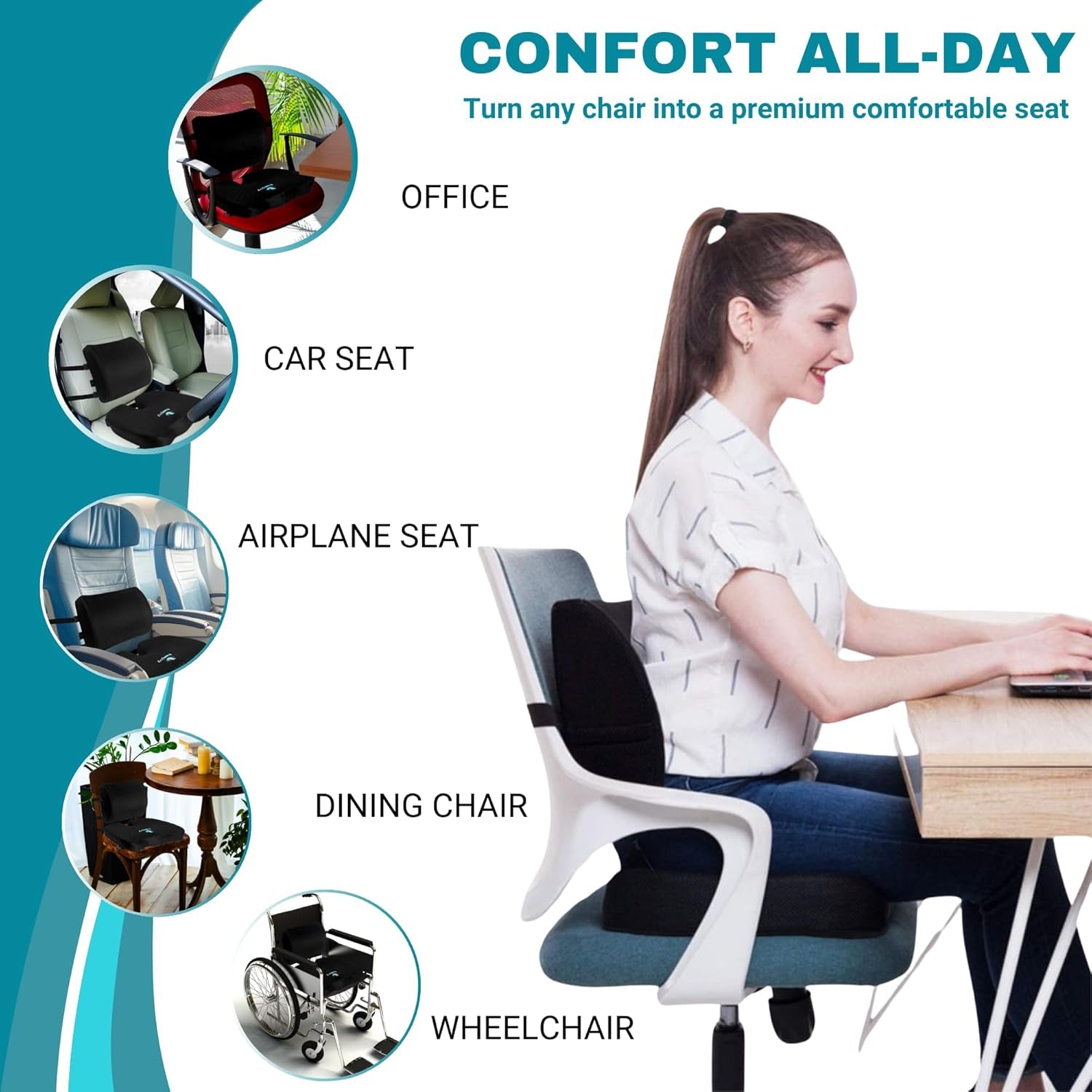 Premium Gel Memory Foam Seat & Back Cushion – Lumbar & Coccyx Support for Office, Car & Gaming Chair – Ultimate Comfort & Posture Relief