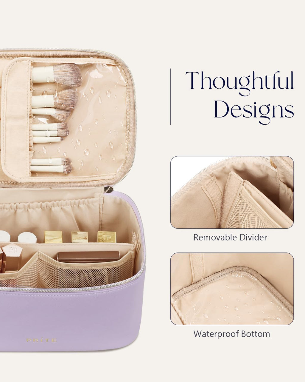 Large Makeup Bag for Women Travel Cosmetic Case Waterproof PU Leather Toiletry Bag Portable Make up Organiser with Handle and Removable Divider (Purple)