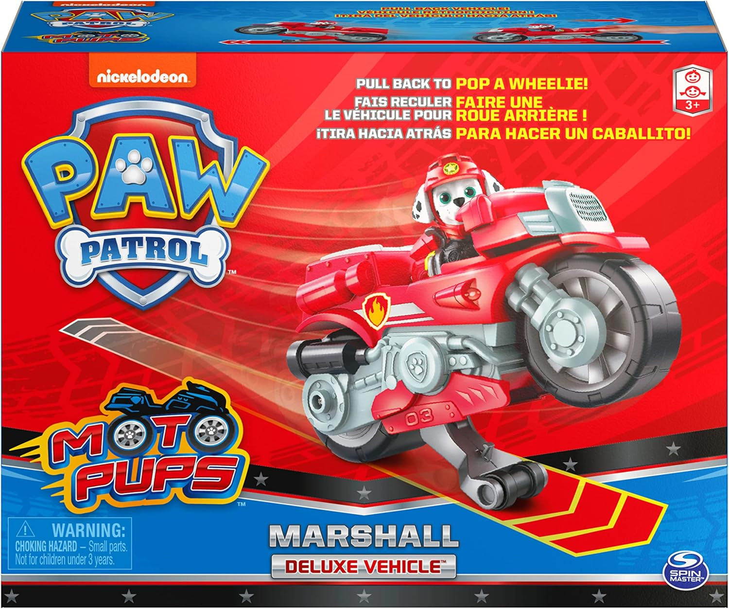 , Moto Pups Marshall’S Deluxe Pull Back Motorcycle Vehicle with Wheelie Feature and Toy Figure