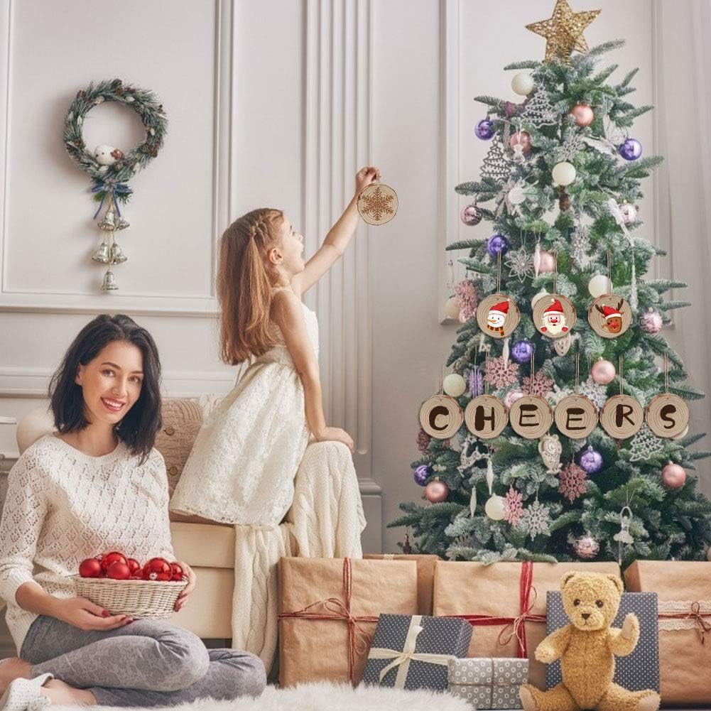 Wood Slices, 36 Pcs 7-8 Cm Natural Unfinished Wooden Circles Wooden Rounds for Art Creation DIY Crafts Wedding Decorations Christmas Ornaments