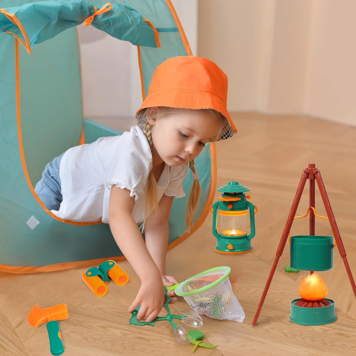 Kids Camping Set with Tent - Toddler Toys for Boys with Campfire, Camping Toys for Kids Indoor Outdoor Pretend Play, Gift Idea for Boys Age 3,4,5,6 Year Old Birthday Christmas (Green)