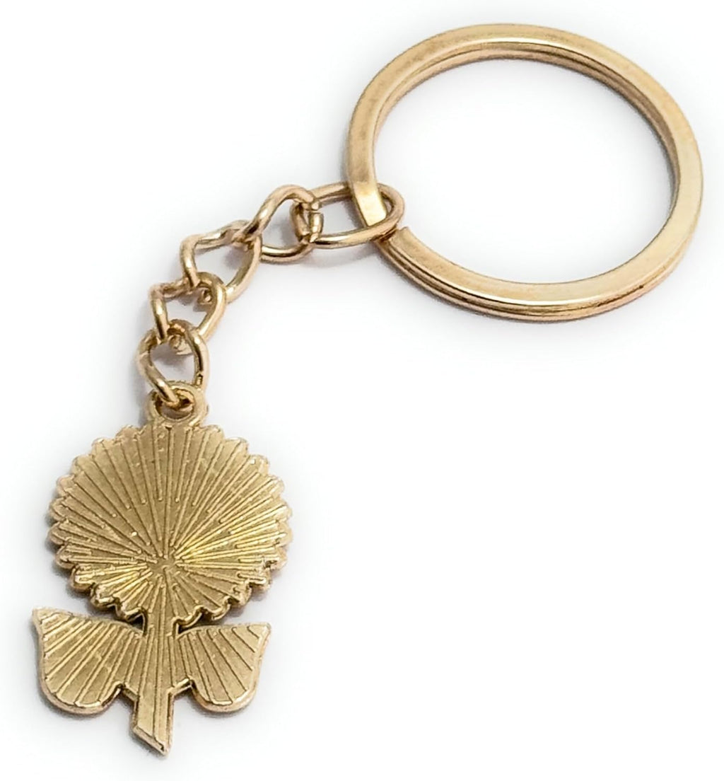 Sunflower with Leaves Keyring Key Ring with Enamel Charm and Gold Tone Keychain