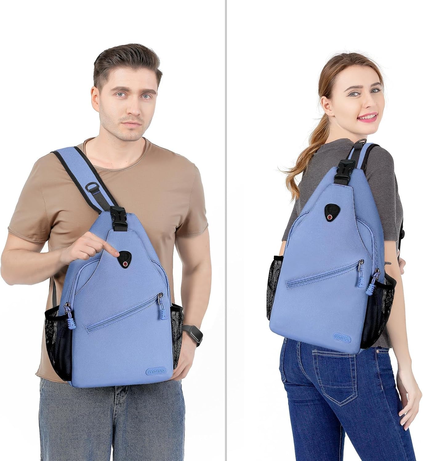 Rope Sling Backpack (Up to 13 Inch), Multipurpose Crossbody Chest One Shoulder Outdoor Travel Hiking Daypack, Airy Blue