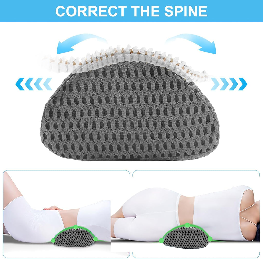 Lumbar Support Memory Foam Pillow, Lumber Support Cushions with Detachable Elastic Strap for Car Office Chair, Adjustable Car Seat Back Support Pillow for Promotes Back Pain Relief