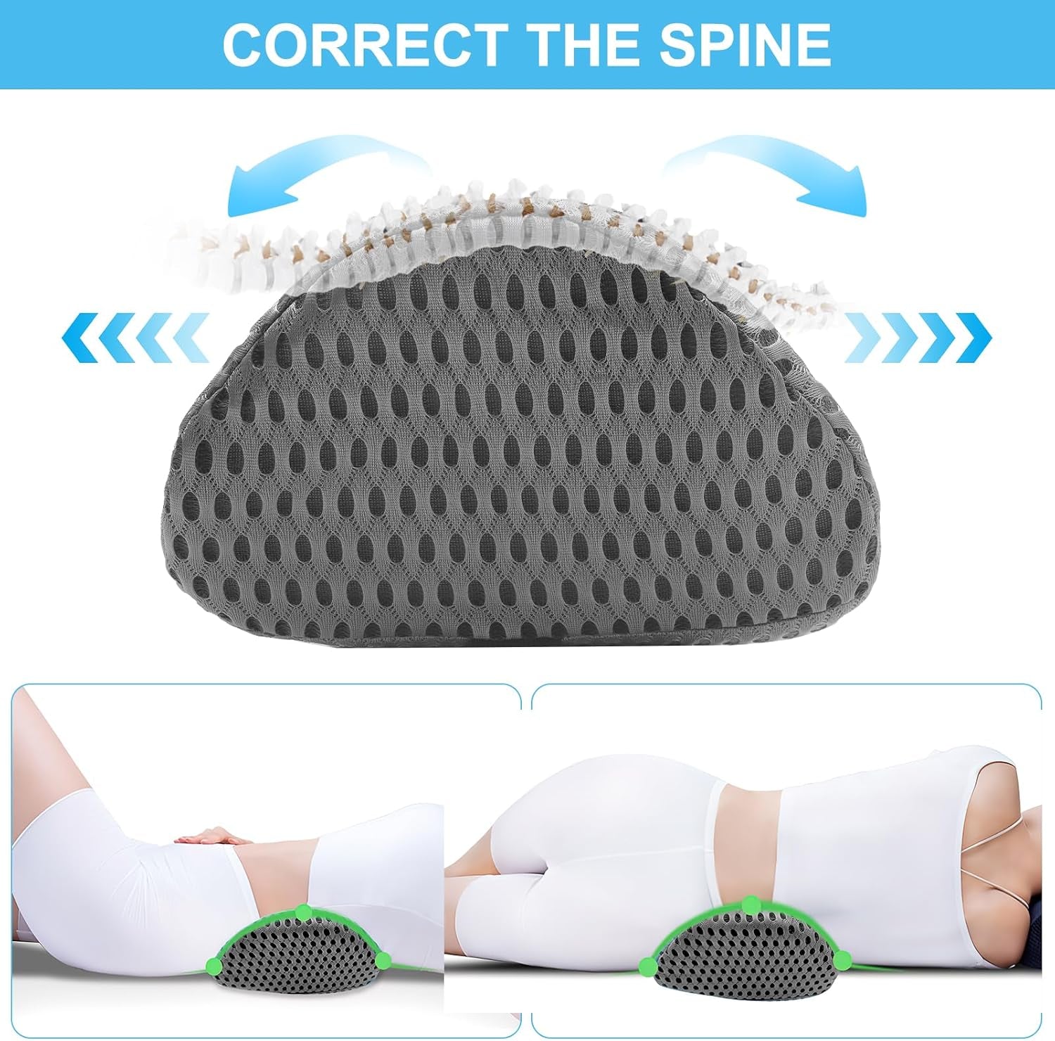 Lumbar Support Memory Foam Pillow, Lumber Support Cushions with Detachable Elastic Strap for Car Office Chair, Adjustable Car Seat Back Support Pillow for Promotes Back Pain Relief