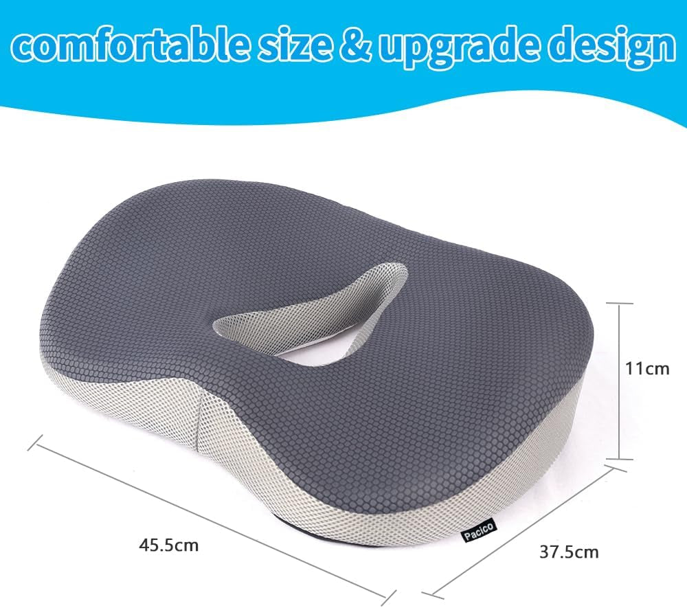 Memory Foam Seat Cushion for Office Chair, Home Chair, Car Seat, Airplane, Wheelchair, Pain Relief for Long Sitting, Non-Slip Bottom, Removable Cover