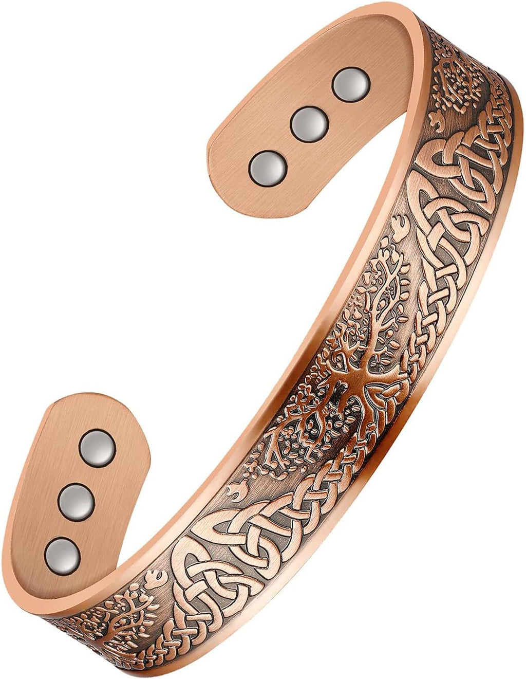 Copper Magnetic Bracelet for Men Women,Tree of Life 100% Solid Copper Cuff Bangle with 6 3500 Guass Magnets,Adjustable Size Brazaletes with Jewellry Gift Box