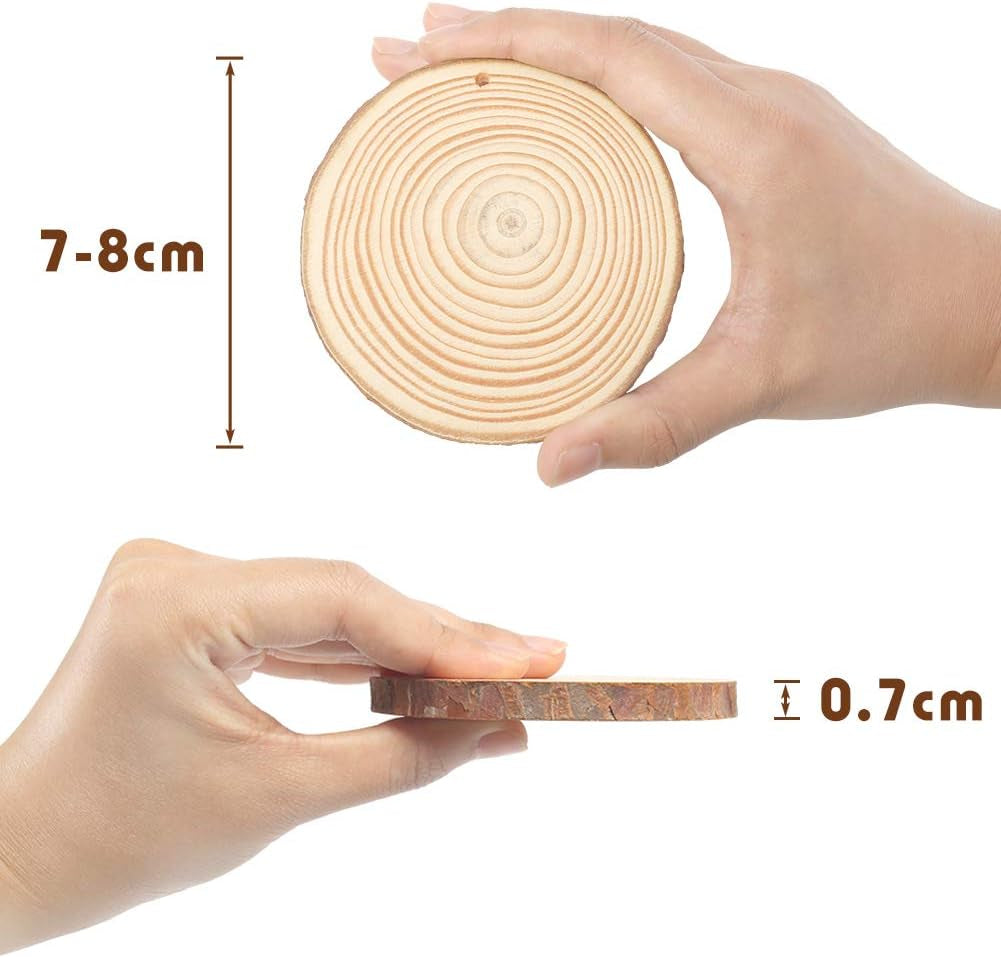 Wood Slices, 36 Pcs 7-8 Cm Natural Unfinished Wooden Circles Wooden Rounds for Art Creation DIY Crafts Wedding Decorations Christmas Ornaments