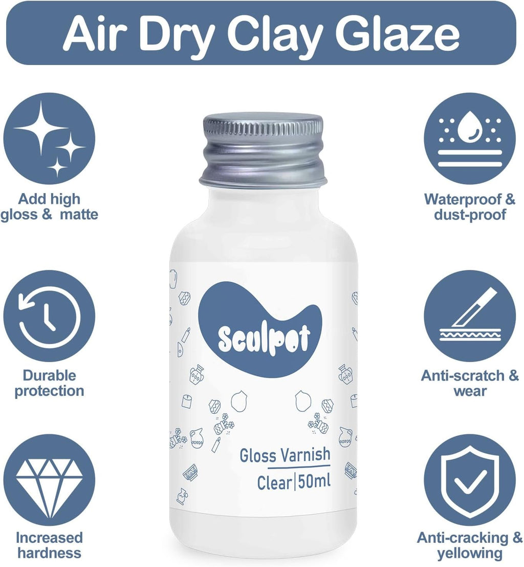 Air Dry Clay Glaze Sealant, Clear Clay Varnish for Craft Pottery, Scratch Resistant, Watertight & Gloss Finish