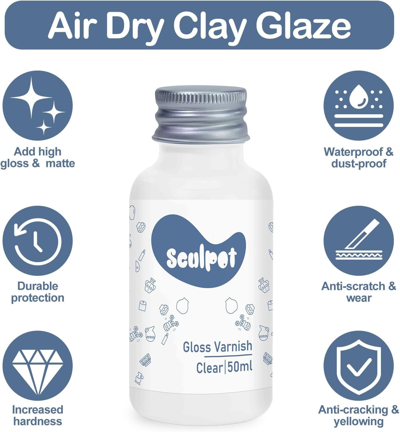 Air Dry Clay Glaze Sealant, Clear Clay Varnish for Craft Pottery, Scratch Resistant, Watertight & Gloss Finish