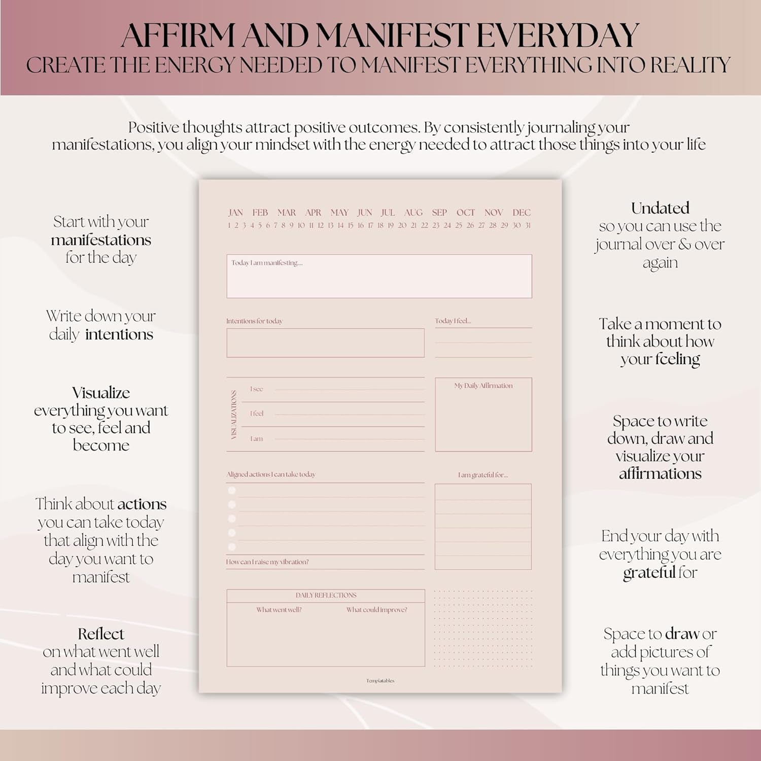 Manifestation Journal | Law of Attraction Daily Planner to Manifest Your Dream Life - A5 Lux