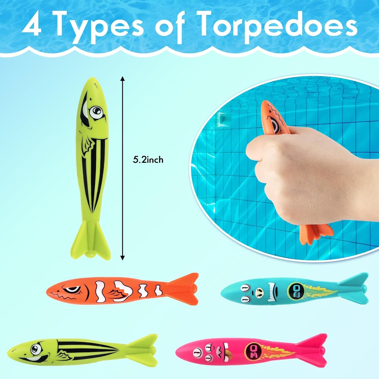 Pool Toys for Kids Ages 4-8 8-12, Underwater Summer Pool Diving Toys Set Games, Training Dive Swim Water Toys for Boys Girls Adults, Medium