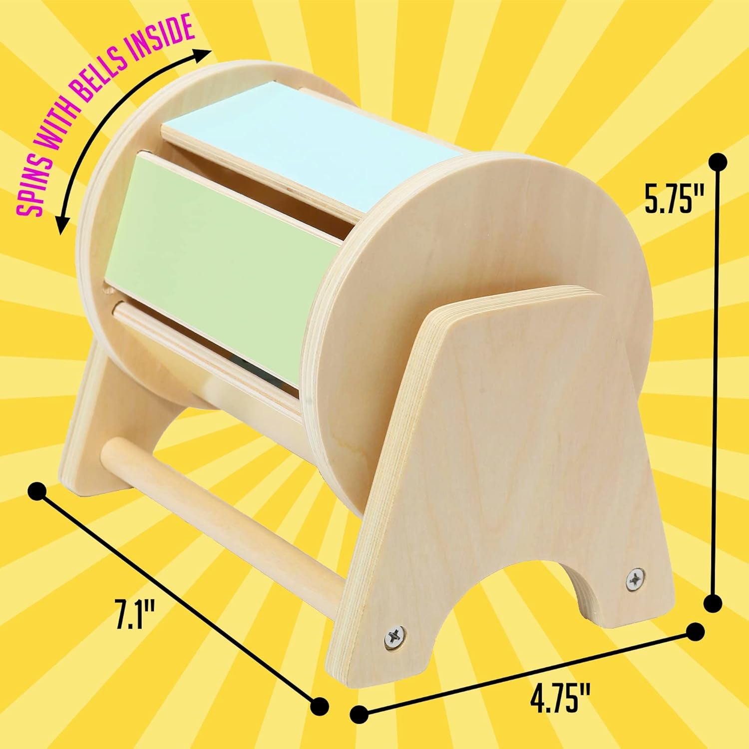 Spinning Rainbow Drum: Montessori Toys for Babies 0-6 Months Wood-Constructed Educational Montessori Baby Toys for Babies 6-12 Months with Sensory Audible Bells