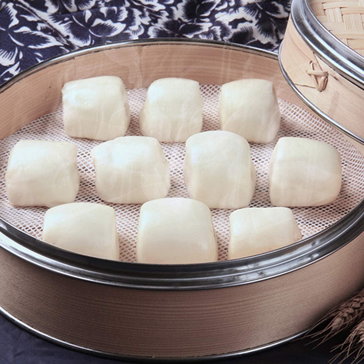 4Pcs 10 Inch Non Stick Silicone Steamer Liners Mesh Mat Pad Steamed Buns Dumplings Baking Pastry Dim Sum Mesh