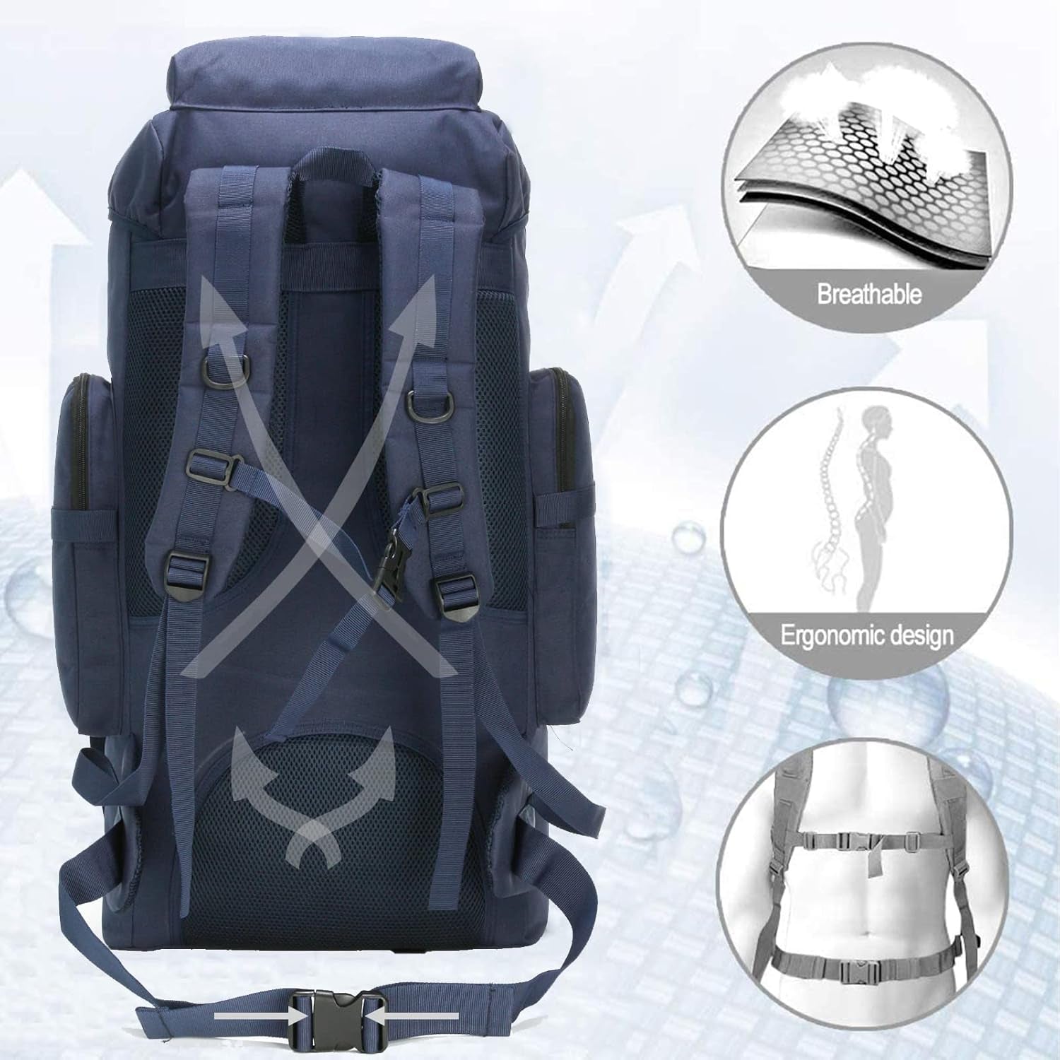 70L Hiking Backpack for Men Waterproof Military Camping Rucksack Travel Daypack
