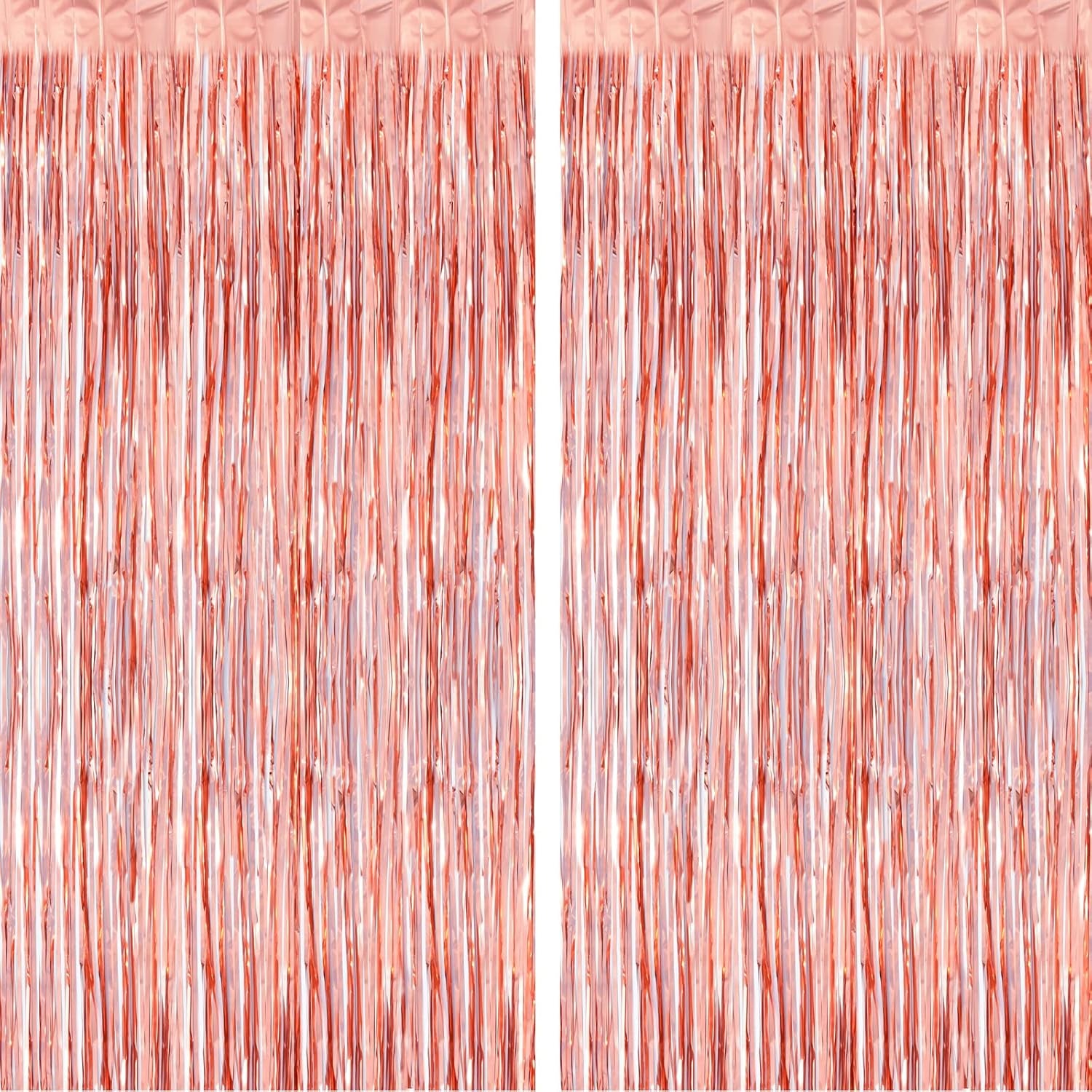 2Pcs 1M X 2.5M Rose Gold Tinsel Foil Fringe Curtains Streamers Backdrop for Birthday Graduation Engagement Bridal Shower Bachelorette Baby Shower Holiday Party Decorations