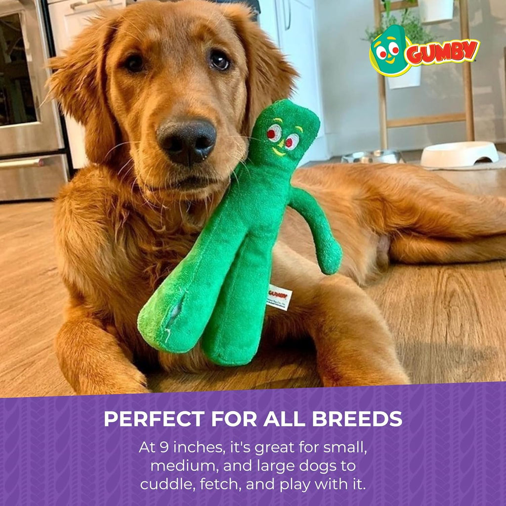 Gumby Dog Plush Toy - Squeaky Toy for All Dogs - Extra Soft Plush W/ Flexible Legs & Arms - Stuffed Animal for Cuddling & Playing - Cute Dog Pet Toy (9", Green)