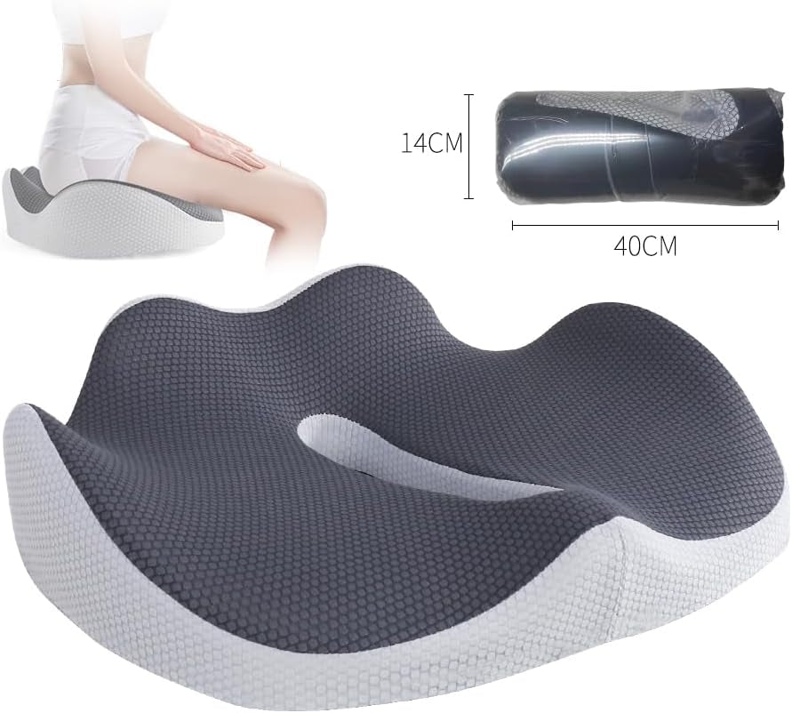 Memory Foam Seat Cushion for Office Chair, Home Chair, Car Seat, Airplane, Wheelchair, Pain Relief for Long Sitting, Non-Slip Bottom, Removable Cover