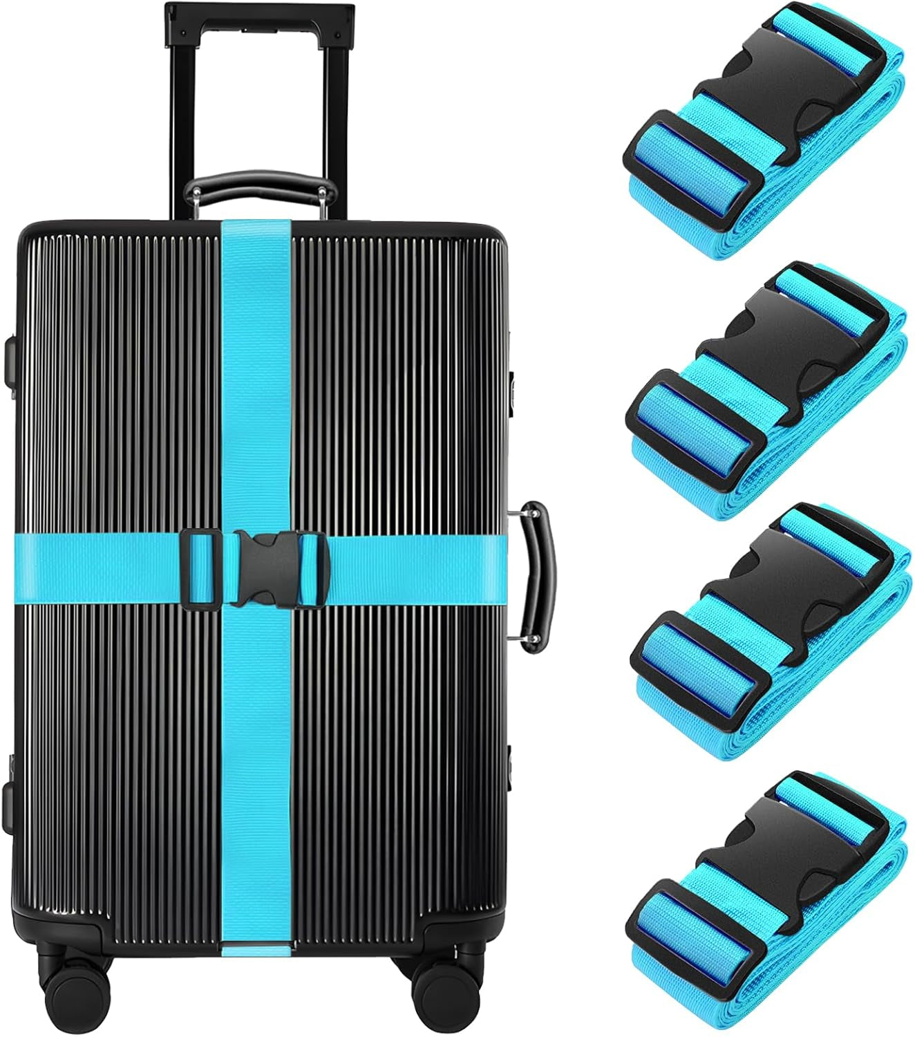 4 Pcs Luggage Straps for Suitcases Strap Suitcase Belts，Heavy Duty Luggage Straps，Adjustable,Premium Accessory for Travel Bag Closure (Blue)