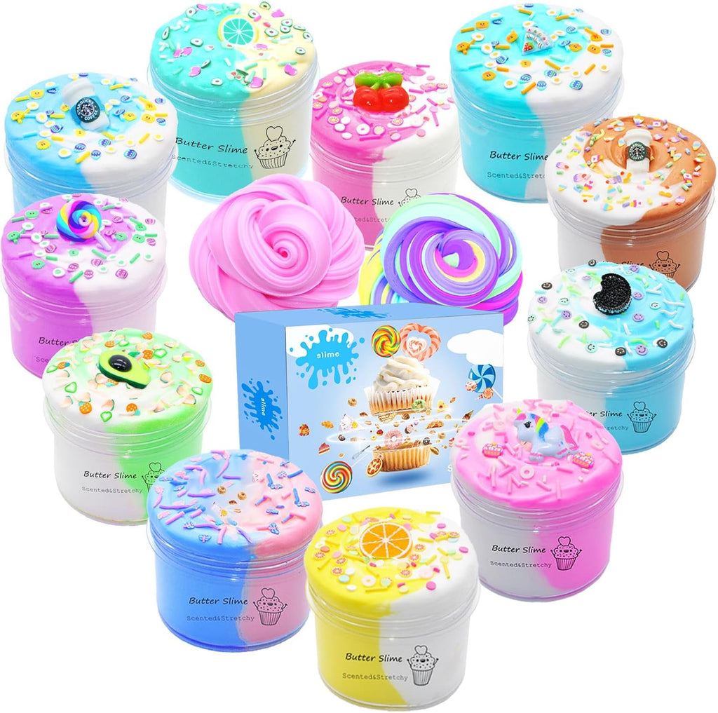 Butter Slime Kit Two-Toned 11 Packed Fidget Toy, Educational Slime Toys, Birthday Gifts Prize Party Favors for Girl Boys Kids 6 7 8 9 10 11 12