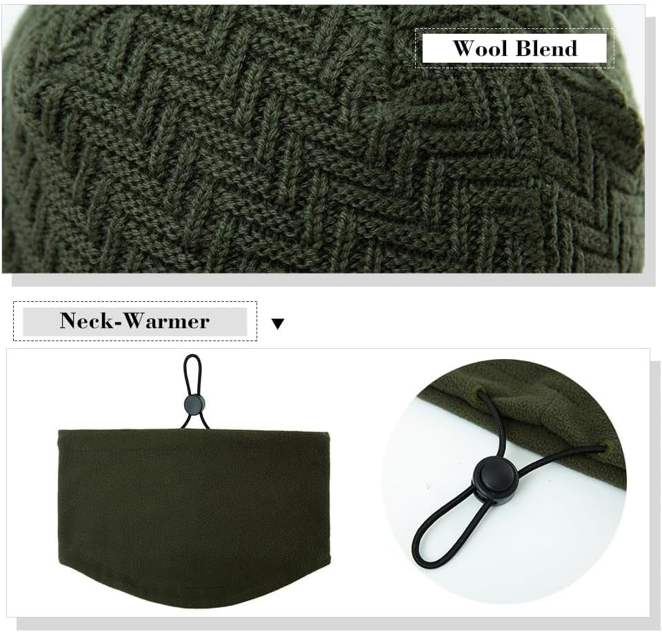 Men'S Winter Wool Peaked Beanie Hat and Ski Snood Set, Wool Visor Beanie Hat with Fleece Neck Warmer Set - Stay Warm and Stylish